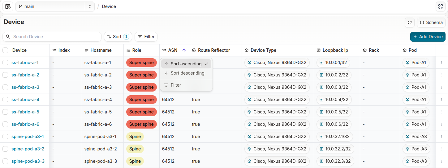List view sorting