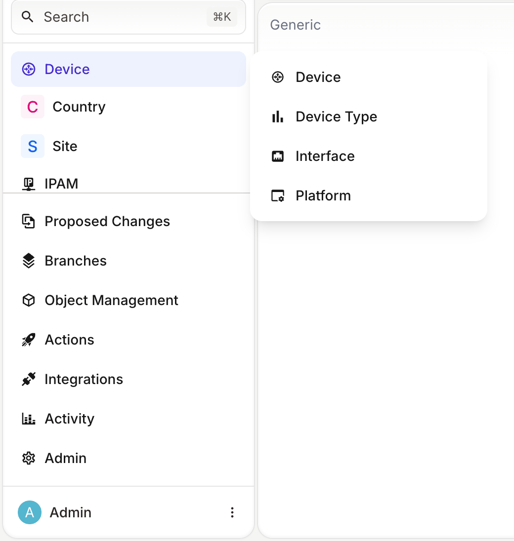 Device section open on the Device, Device Type, Interface and Platform entries