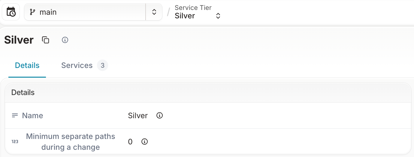 The Silver service tier on the current network: minimum separate paths during a change is 0
